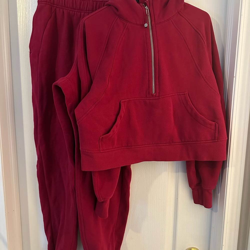 lululemon athletica Kids Deep Red Half-Zip Hoodie & Joggers Set